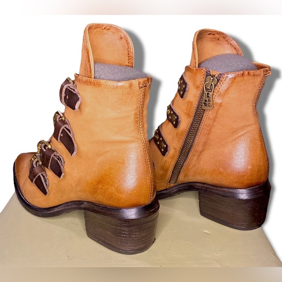 A.S.98 Frankie Studded Tan Leather Buckled Booties - Size 37 / New in Box - Picture 7 of 11